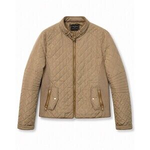 C’EST TOI Quilted Bomber Jacket Womens L Taupe Beige Full Zip Lightweight Moto